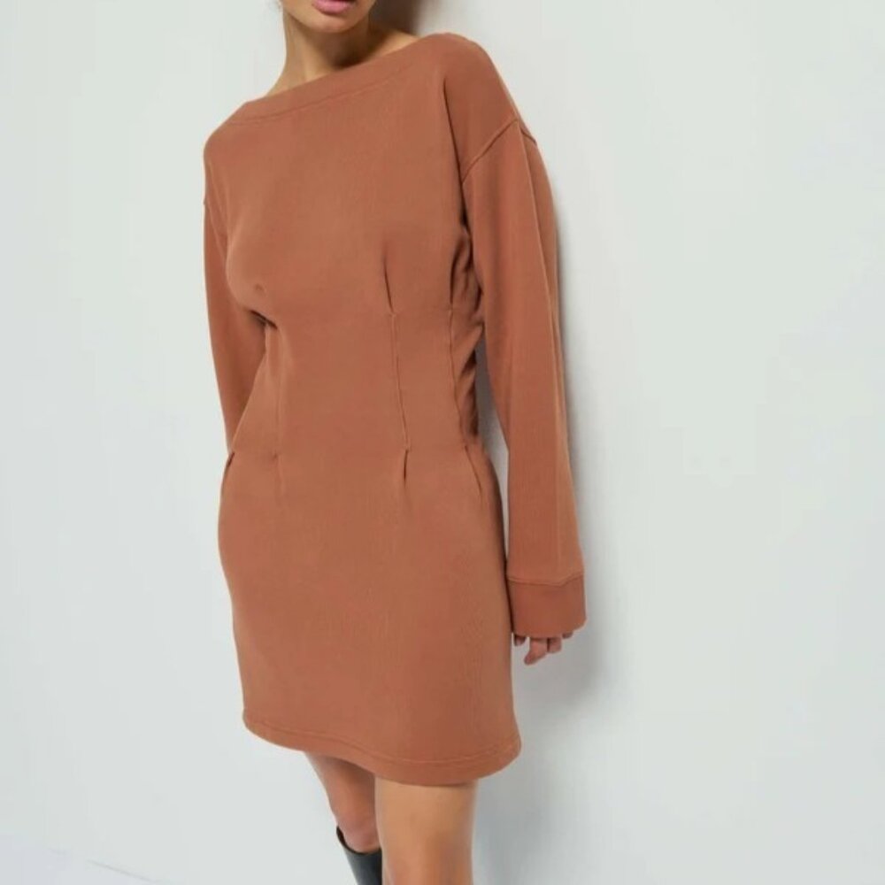 Nation LTD Ronni Dress Tobacco Brown M NWT Peruvian Cotton Minimalist - Picture 1 of 8